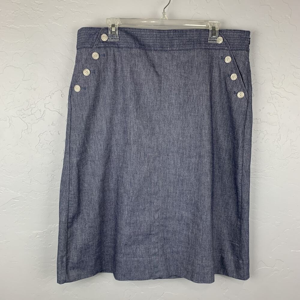 Talbots Skirt Womens 16 Blue Button Front A Line Career Pocket Classic New